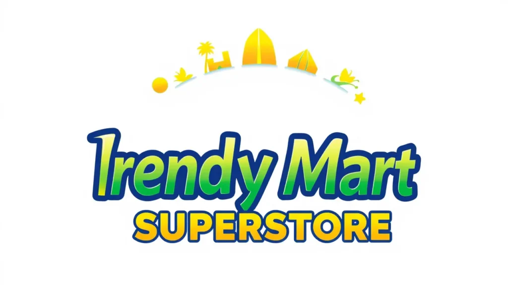 The colorful logo of Trendy Mart Superstore, featuring a stylized text design with various geometric shapes and elements.